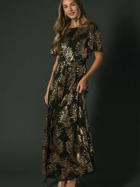 Baltic Born Muse Sequin Maxi Dress | Black + Gold Size XL NEW WITH TAGS - Picture 2 of 8